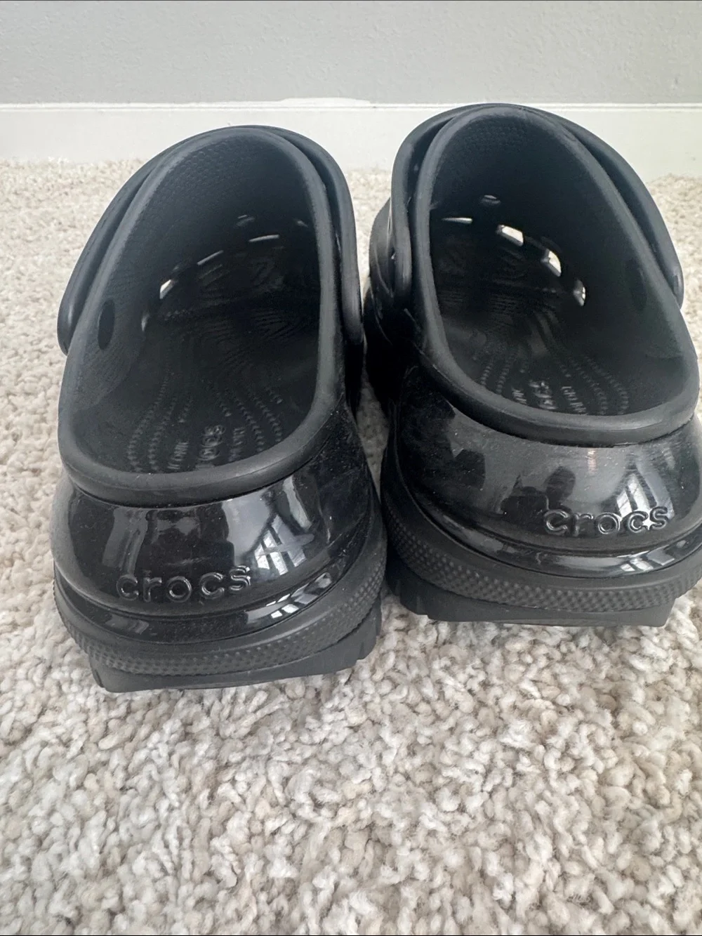 CROCS Black Platform Clog with Blue and Clear Charms